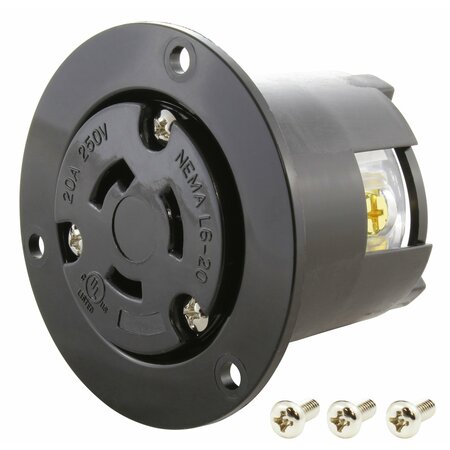 AC WORKS 20A 250V L6-20R Flanged Outlet UL and C-UL Listed ASOUL620R